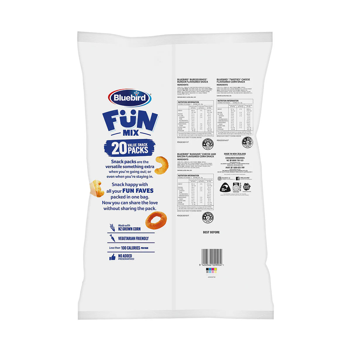 Bluebird Fun Mix Chips 360g 20pk