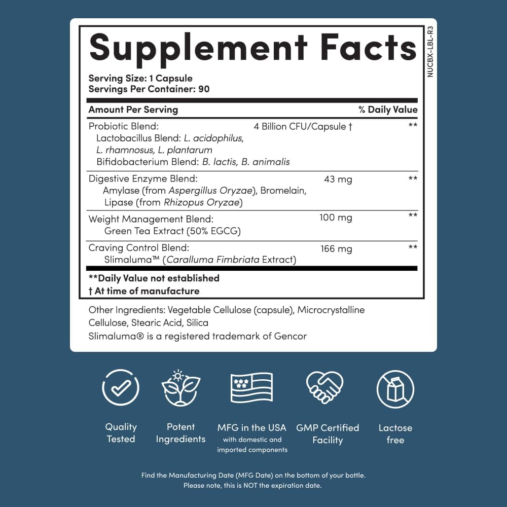 Nucific Bio-X4 Probiotic Digestive Weight Support Supplement Capsules 90 Count