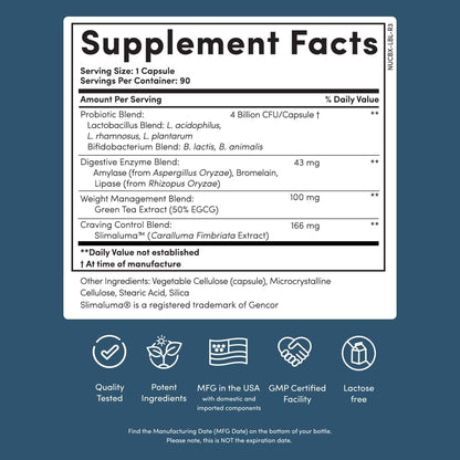 Nucific Bio-X4 Probiotic Digestive Weight Support Supplement Capsules 90 Count
