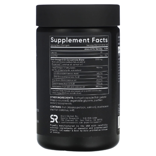 Sports Research Omega-3 Supplement Softgels 120 Count