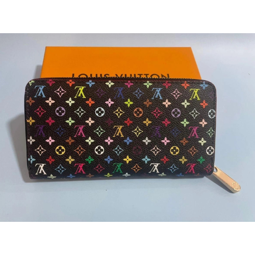 Louis Vuitton Takashi Murakami Monogram Multicolor Zippy Long Wallet Black