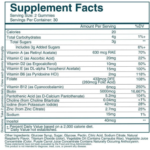 Hair Skin and Nails Vegan Biotin Supplement Gummies