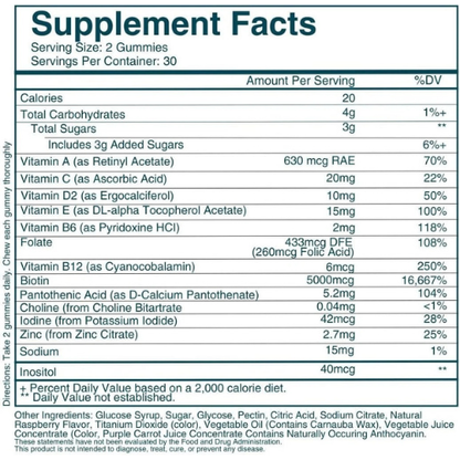 Hair Skin and Nails Vegan Biotin Supplement Gummies