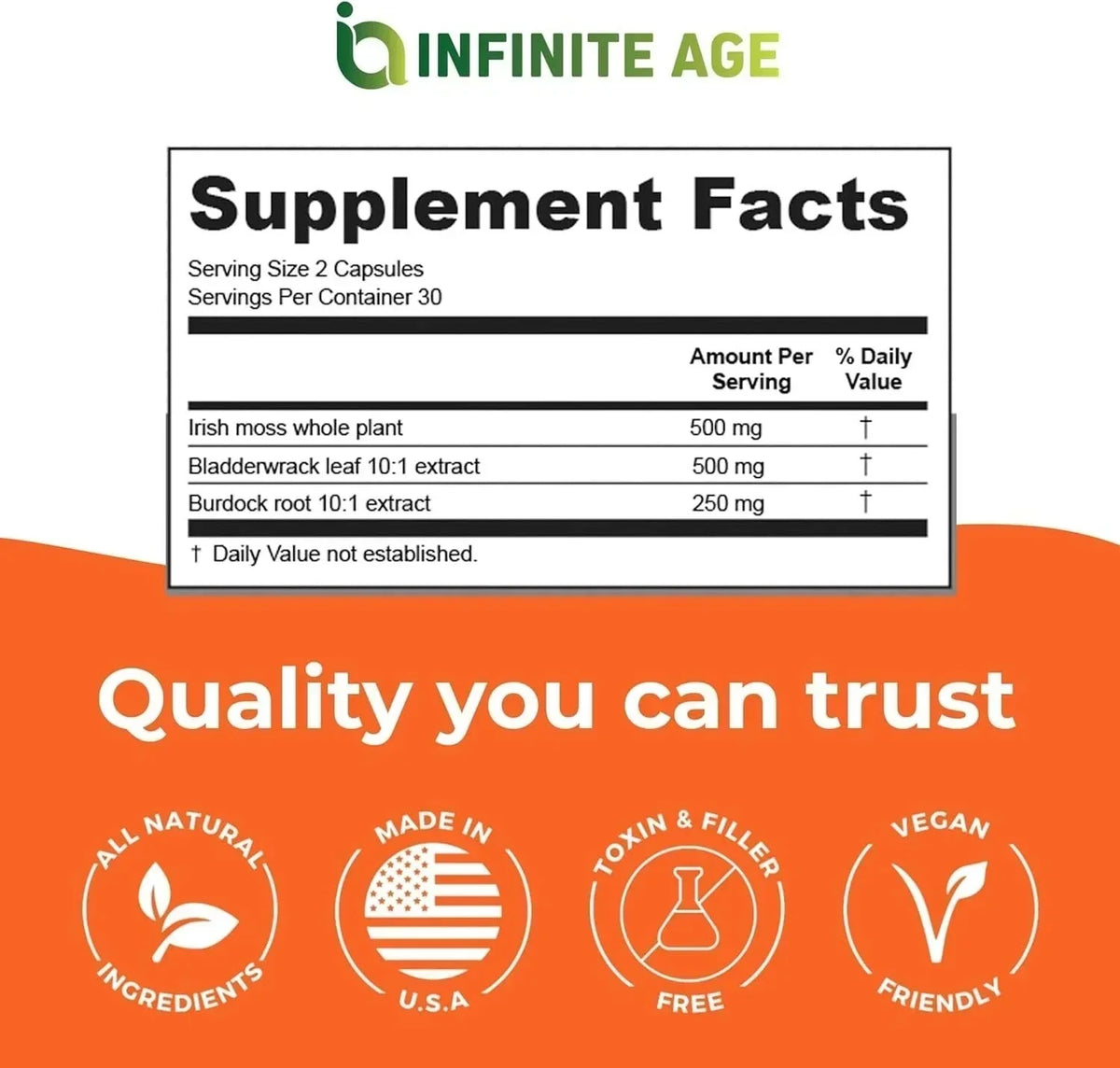 Infinite Age Sea Moss Advanced Superfood Supplement Capsules 60 Count
