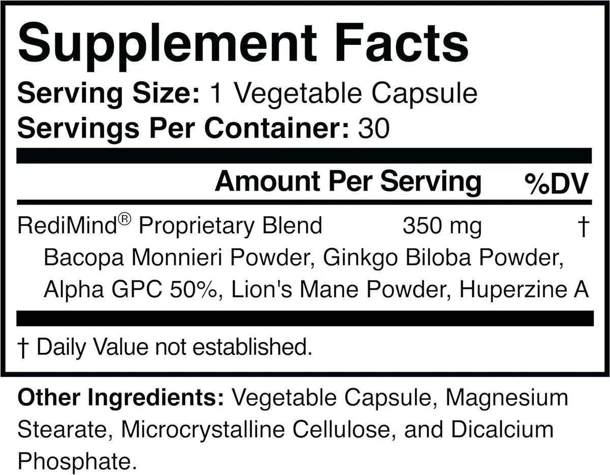 Redimind Natural Cognitive Support Supplement Capsules