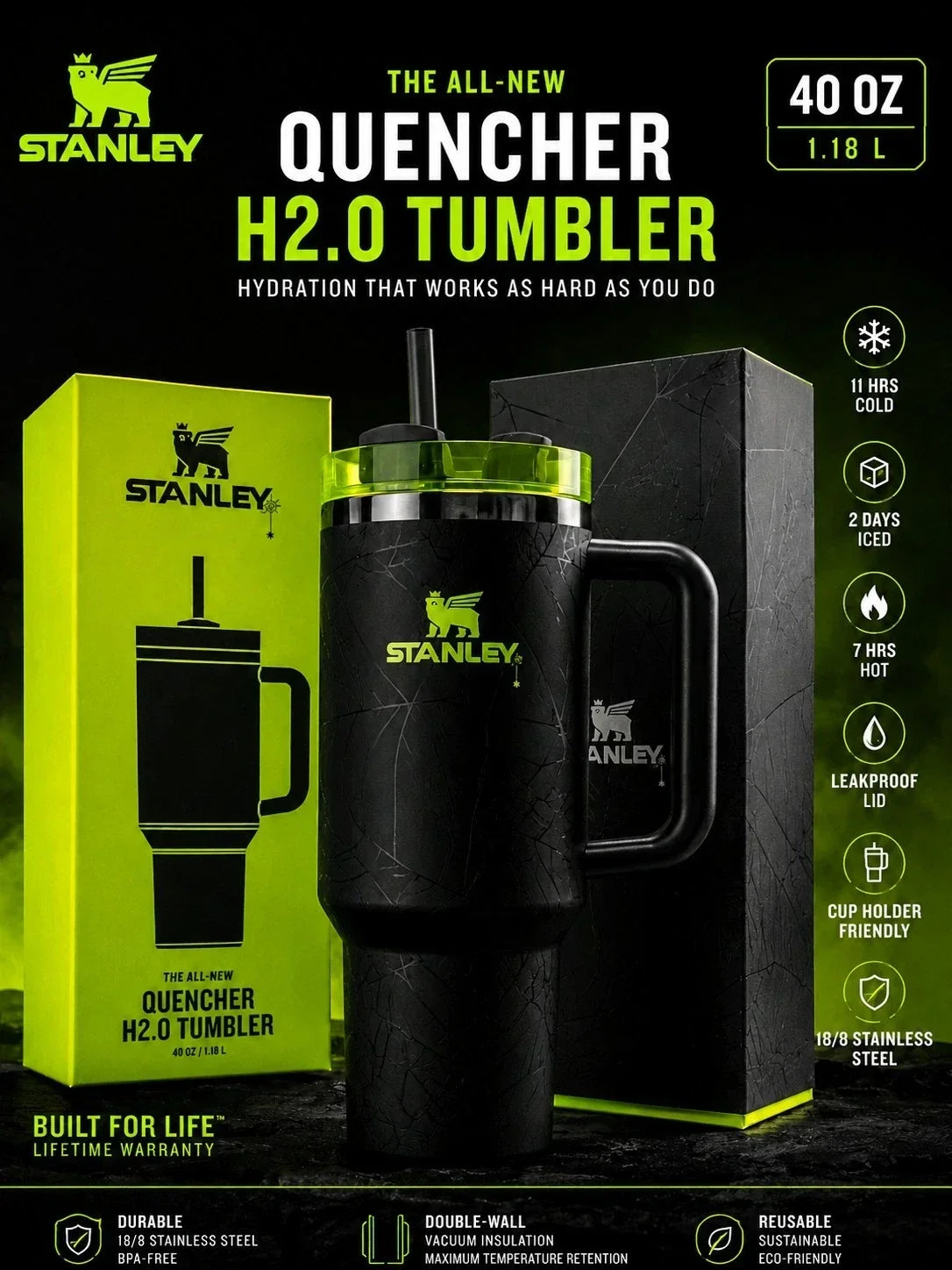 Stanley Halloween Web Glow FlowState Quencher Tumbler 1.18L