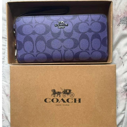Coach Signature Zip Around Women's Wristlet Wallet Purple