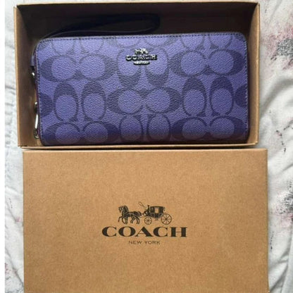 Coach Signature Zip Around Women's Wristlet Wallet Purple