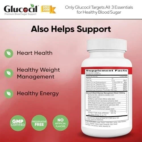 Glucocil Blood Sugar Support Supplement Softgels 120 Count